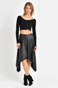 Quincey Asymmetric Leather Skirt Lycra Black Ekm2520 - Image 2