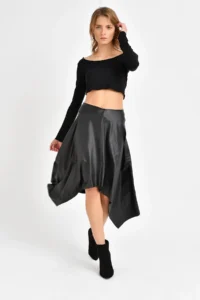 Quincey Asymmetric Leather Skirt Lycra Black Ekm2520 - Image 3
