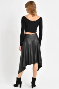 Quincey Asymmetric Leather Skirt Lycra Black Ekm2520 - Image 4
