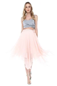 Quincey Women Pale Pink Two Layer Tulle Skirt Ekt2504