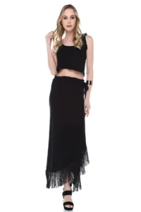 Quincey Women Black Tassel wrap Skirt