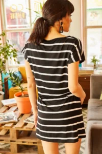 Olalook Women's Black Striped Waist Lace Dress - Image 3
