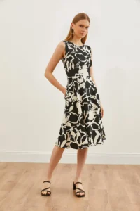 Olalook Women White Black with pocket flared Dress - Image 2