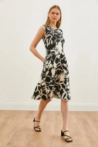 Olalook Women White Black with pocket flared Dress - Image 3