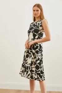 Olalook Women White Black with pocket flared Dress - Image 4