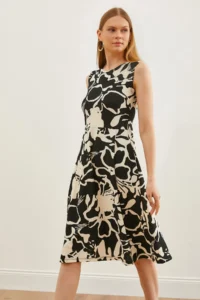 Olalook Women White Black with pocket flared Dress - Image 5