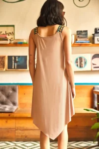 Olalook Women's Beige Ethnic Strappy Asymmetrical Dress - Image 3