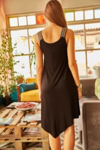 Olalook Women's Black Ethnic Strappy Asymmetrical Dress - Image 4