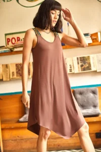 Olalook Women's Bitter Brown Ethnic Strappy Asymmetrical Dress - Image 2
