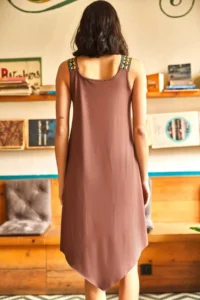 Olalook Women's Bitter Brown Ethnic Strappy Asymmetrical Dress - Image 4