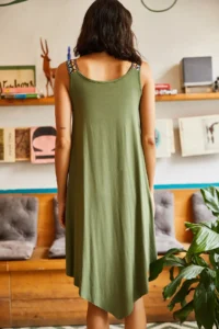 Olalook Women's Khaki Ethnic Strappy Asymmetrical Dress - Image 7