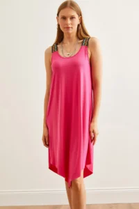 Olalook Women's Fuchsia Ethnic Strappy Asymmetrical Dress - Image 5