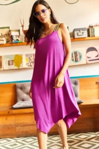 Olalook Women's Plum Ethnic Strappy Asymmetrical Dress - Image 2