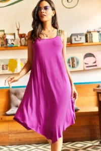 Olalook Women's Plum Ethnic Strappy Asymmetrical Dress - Image 3