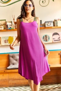 Olalook Women's Plum Ethnic Strappy Asymmetrical Dress - Image 5