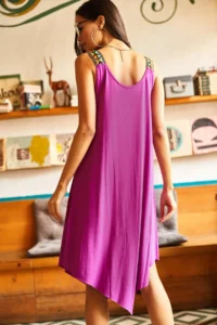 Olalook Women's Plum Ethnic Strappy Asymmetrical Dress - Image 7
