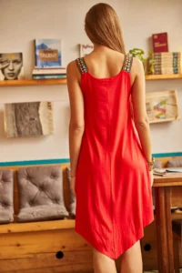 Olalook Women's Red Ethnic Strappy Asymmetrical Dress - Image 4