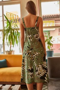 Olalook Women's Green Zippered Big Palm Pattern Dress - Image 3