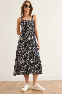 Olalook Women's Shawl Navy Blue Zippered Patterned Knitted Dress