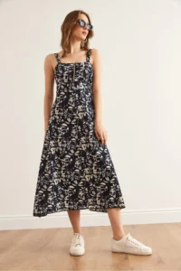 Olalook Women's Shawl Navy Blue Zippered Patterned Knitted Dress - Image 3