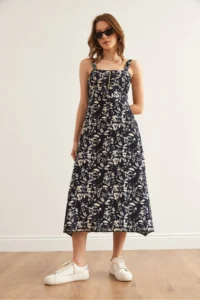 Olalook Women's Shawl Navy Blue Zippered Patterned Knitted Dress - Image 4
