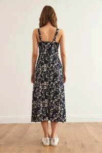 Olalook Women's Shawl Navy Blue Zippered Patterned Knitted Dress - Image 6