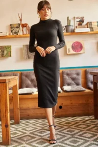 Olalook Women's Black Lycra Shawl Long Camisole Dress - Image 2