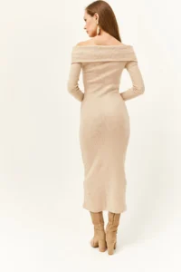 Olalook Women's Stone Madonna Collar Lycra Long Dress - Image 5