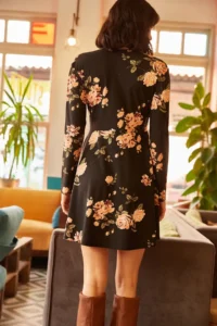 Olalook Women's Black Big Floral Double Breasted Dress - Image 6