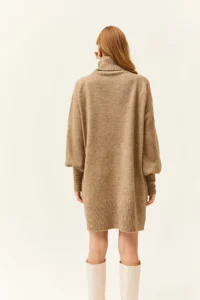 Olalook Women's Mink Turtleneck Balloon Sleeve Loose Knitwear Dress - Image 6