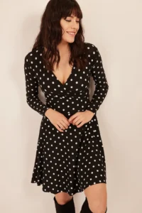 Olalook Women Black Double breasted Polka Dot Dress - Image 2