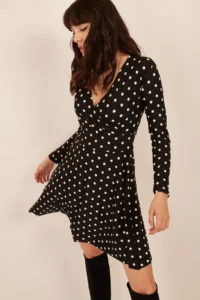 Olalook Women Black Double breasted Polka Dot Dress - Image 3