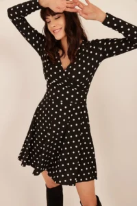 Olalook Women Black Double breasted Polka Dot Dress - Image 4