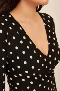 Olalook Women Black Double breasted Polka Dot Dress - Image 5