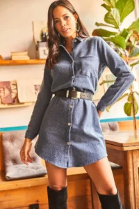 Olalook Women Indigo Bowl Shirt Dress - Image 4