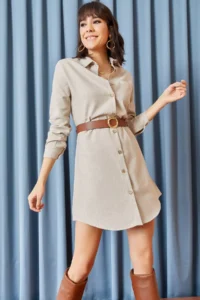 Olalook Women Stone Bowl Shirt Dress