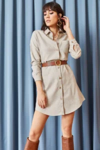 Olalook Women Stone Bowl Shirt Dress - Image 2