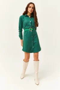 Olalook Women's Emerald Green Stash Shirt Dress - Image 2