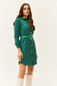 Olalook Women's Emerald Green Stash Shirt Dress - Image 3