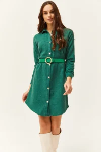 Olalook Women's Emerald Green Stash Shirt Dress - Image 4