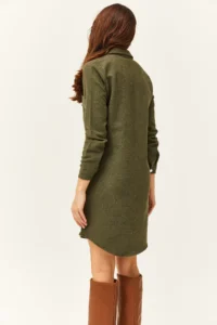 Olalook Women Khaki Bowl Shirt Dress - Image 5