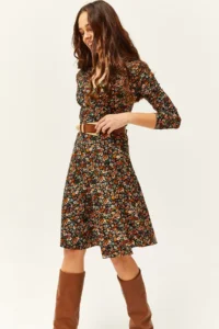 Olalook Women's Multi Colored Floral Double Breasted Dress