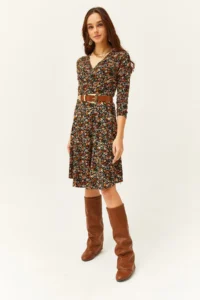 Olalook Women's Multi Colored Floral Double Breasted Dress - Image 3