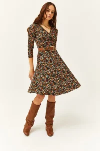 Olalook Women's Multi Colored Floral Double Breasted Dress - Image 4