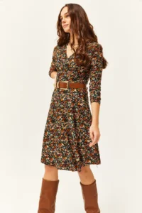 Olalook Women's Multi Colored Floral Double Breasted Dress - Image 5