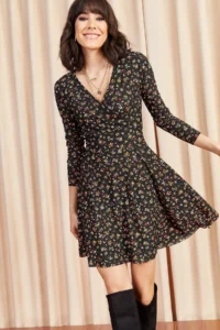 Olalook Women Black Double breasted Knitting Dress
