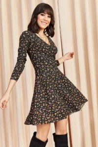 Olalook Women Black Double breasted Knitting Dress - Image 3