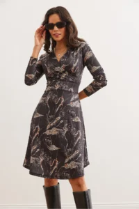Olalook Women's Black Leopard Floral Double Breasted Knitted Dress - Image 3