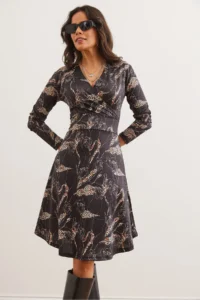 Olalook Women's Black Leopard Floral Double Breasted Knitted Dress - Image 4
