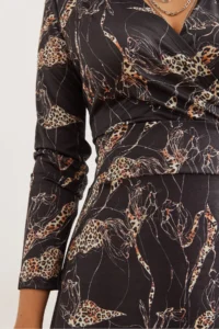 Olalook Women's Black Leopard Floral Double Breasted Knitted Dress - Image 5